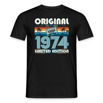 49th Birthday Retro Cassette Best of October 1974 - Men's T-Shirt - black - Front - AI Model Male 178 light (178cm)