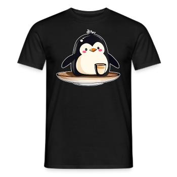 Niedlicher Pinguin mit Kaffee III - Männer T-Shirt - Schwarz - Vorne - AI Model Male 178 light (178cm)