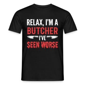 I've seen worse meat seller Gesche - Men's T-Shirt - black - Front - AI Model Male 178 light (178cm)