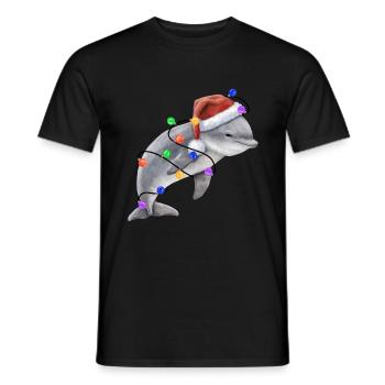 Dolphin with Christmas hat and lights - Men's T-Shirt - black - Front - AI Model Male 178 light (178cm)