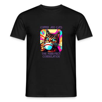 Crazy Catfeine: Coffee and cats in harmony! - Men's T-Shirt - black - Front - AI Model Male 178 light (178cm)