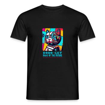 Robot Cat's Futuristic Cat Print - Men's T-Shirt - black - Front - AI Model Male 178 light (178cm)