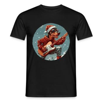 Doberman Hund Weihnachten Rocker Gitarre - Männer T-Shirt - Schwarz - Vorne - AI Model Male 178 light (178cm)