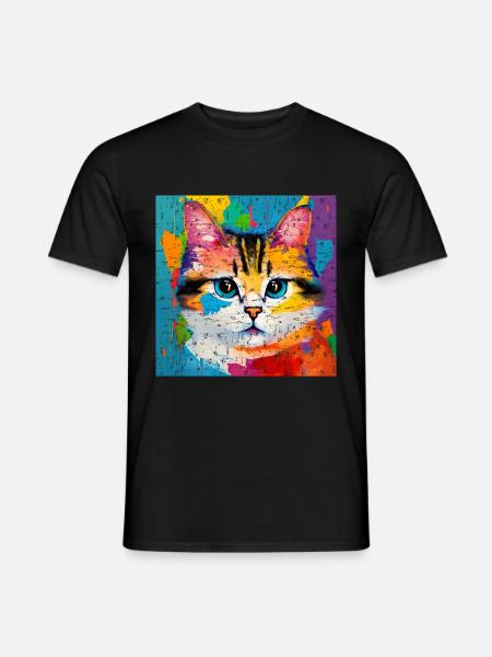Katze Hauskatze Ölgemälde - Männer T-Shirt - Schwarz