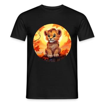 Lion cub in autumn foliage - Romantic sunset desi - Men's T-Shirt - black - Front - AI Model Male 178 light (178cm)