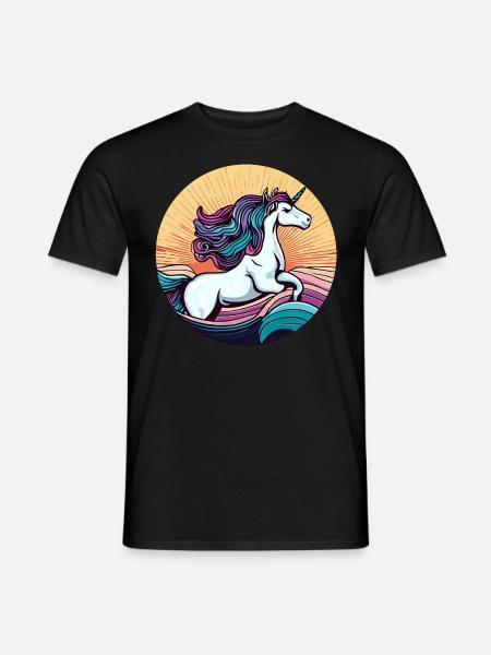Elegantes Einhorn beim Sonnenuntergang - Männer T-Shirt - Schwarz