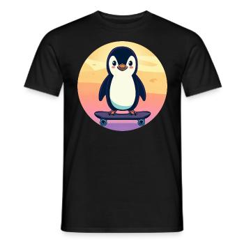 süßer Pinguin auf Skateboard beim Sonnenuntergang - Männer T-Shirt - Schwarz - Vorne - AI Model Male 178 light (178cm)