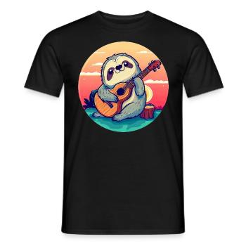 Sloth with guitar in sunset - Men's T-Shirt - black - Front - AI Model Male 178 light (178cm)