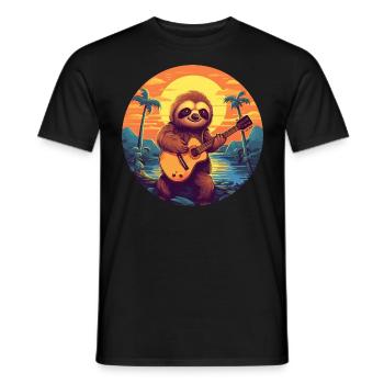 Faultier-Gitarren-Sonnenuntergang - Männer T-Shirt - Schwarz - Vorne - AI Model Male 178 light (178cm)