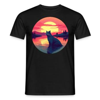 Cat in the Water Sunset - Men's T-Shirt - black - Front - AI Model Male 178 light (178cm)