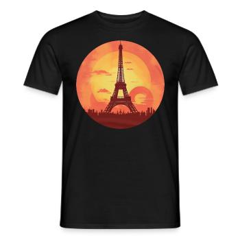 Tour Eiffel au coucher du soleil Paris romantique - T-shirt homme - noir - Devant - AI Model Male 178 light (178cm)