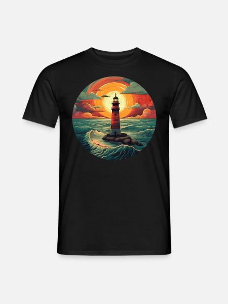 Leuchtturm bei Sonnenuntergang - Romantisches Küst - Männer T-Shirt - Schwarz