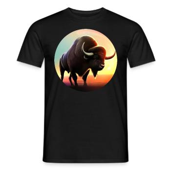 Cow, Ox, Bull, Bison at sunset - Nat - Men's T-Shirt - black - Front - AI Model Male 178 light (178cm)