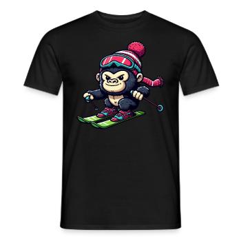 Affe Gorilla Schimpanse Skiurlaub Skifahrer Design - Männer T-Shirt - Schwarz - Vorne - AI Model Male 178 light (178cm)