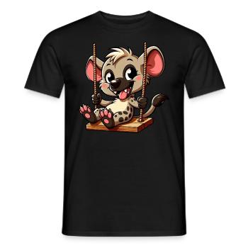 mignonne hyène se balançant terrain de jeu dessin animé - T-shirt homme - noir - Devant - AI Model Male 178 light (178cm)