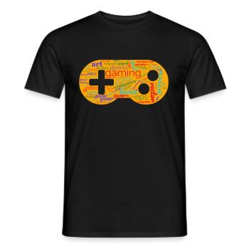 wordcloud gaming orange 2 - Männer T-Shirt - Schwarz - Vorne - AI Model Male 178 light (178cm)