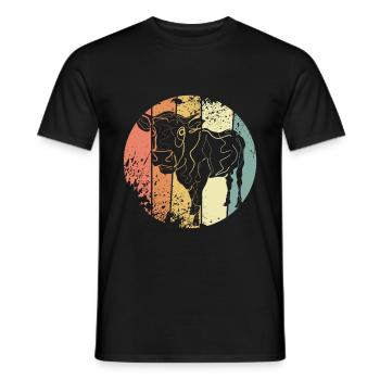 Cow retro farmer - Men's T-Shirt - black - Front - AI Model Male 178 light (178cm)