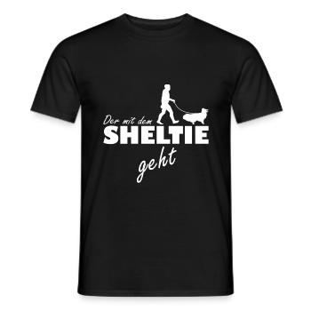Shetland Sheepdog L'homme qui marche avec Sheltie - T-shirt homme - noir - Devant - AI Model Male 178 light (178cm)