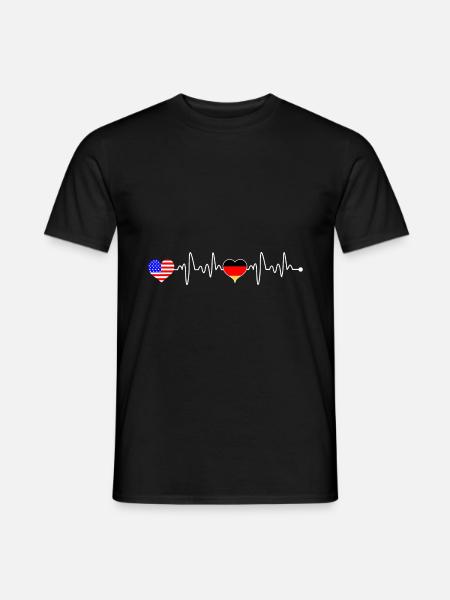 USA Amerika Deutschland Flagge Herzschlag - Männer T-Shirt - Schwarz
