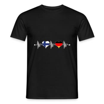 Finland Germany flag heart coat of arms heartbeat - Men's T-Shirt - black - Front - AI Model Male 178 light (178cm)