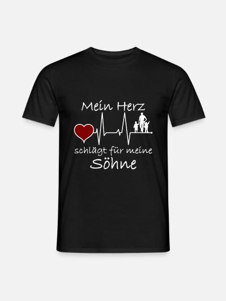 Papa und 2 Söhne Herzschlag - Männer T-Shirt - Schwarz