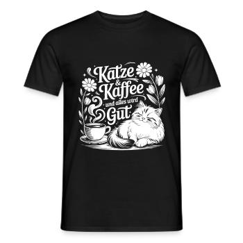 Katze und Kaffee ist alles was ich brauche - Männer T-Shirt - Schwarz - Vorne - AI Model Male 178 light (178cm)