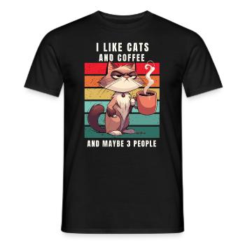 Coffee Cat Caffeine Retro Office Colleague Funny - Men's T-Shirt - black - Front - AI Model Male 178 light (178cm)