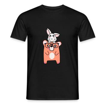 cool bear and cute bunny - Men's T-Shirt - black - Front - AI Model Male 178 light (178cm)