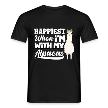 Mammals LLamas Alpaca Happiest When Im With My - Men's T-Shirt - black - Front - AI Model Male 178 light (178cm)