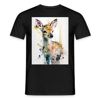 Cerf mignon style aquarelle - T-shirt homme - noir - Devant - AI Model Male 178 light (178cm)