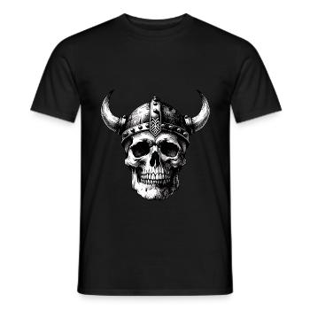 Skull mit Helm und Hörnern auf Farbklecksen - Männer T-Shirt - Schwarz - Vorne - AI Model Male 178 light (178cm)