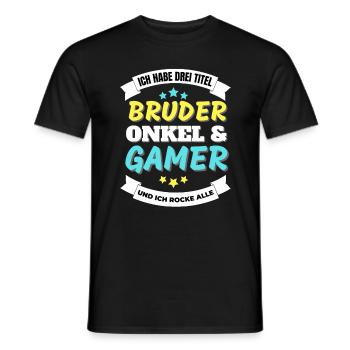 Ich habe drei Titel bruder onkel gamer nerd zocker - Männer T-Shirt - Schwarz - Vorne - AI Model Male 178 light (178cm)
