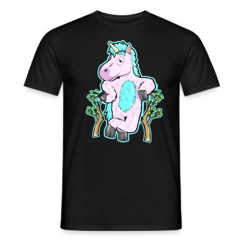 Fluffy Unicorn in the forest Nature Tree Gift - Men's T-Shirt - black - Front - AI Model Male 178 light (178cm)