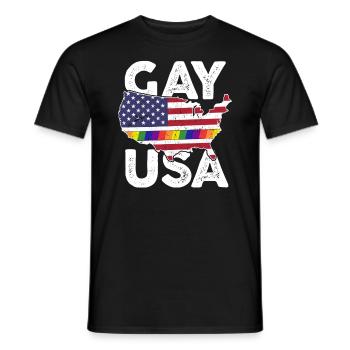 Gay Pride T Shirt LGBT 4 juillet Drapeau américain - T-shirt homme - noir - Devant - AI Model Male 178 light (178cm)