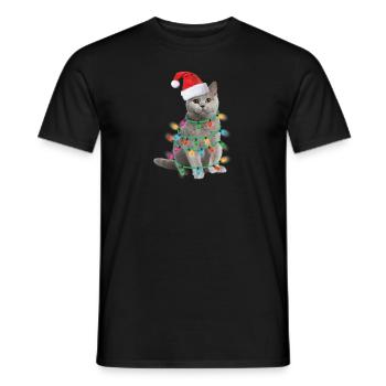 Meowy Christmas Cat Christmas Santa Hat - Men's T-Shirt - black - Front - AI Model Male 178 light (178cm)