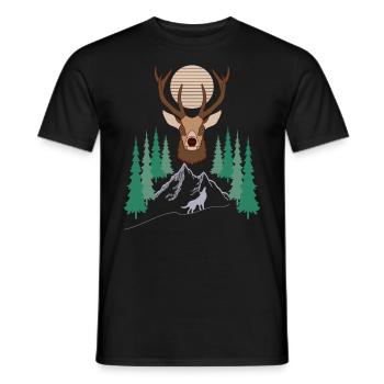 Hirschmotiv im Wald in den Bergen mit Wolf - Männer T-Shirt - Schwarz - Vorne - AI Model Male 178 light (178cm)