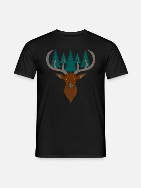 Rothirsch Geweih mit Hirschgeweih - Männer T-Shirt - Schwarz