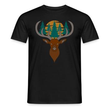 Red deer antlers with deer antlers - Men's T-Shirt - black - Front - AI Model Male 178 light (178cm)