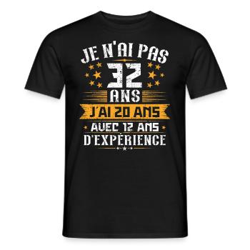 Je n'ai pas 32 ans, Cadeau d'anniversaire 32 ans - T-shirt homme - noir - Devant - AI Model Male 178 light (178cm)