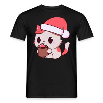 Cat Cat Coffee Coffee Christmas Hat Kawaii - Men's T-Shirt - black - Front - AI Model Male 178 light (178cm)
