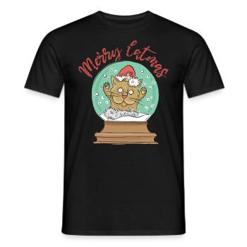 Joyeux Catmas - Noël, chat en boule à neige - T-shirt homme - noir - Devant - AI Model Male 178 light (178cm)