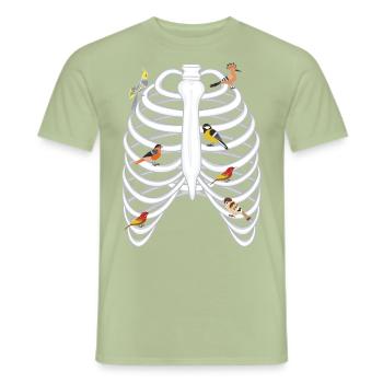 Cage thoracique Au Petit Oiseaux Libre - T-shirt homme - vert sauge - Devant - AI Model Male 178 light (178cm)