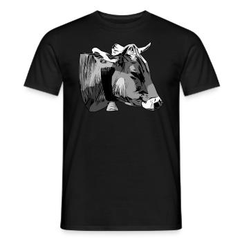 Grey Cattle Animal Head Motif Print with Bull - Men's T-Shirt - black - Front - AI Model Male 178 light (178cm)