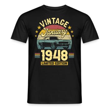 Vintage January 1948 75 Years Anniversary - Men's T-Shirt - black - Front - AI Model Male 178 light (178cm)