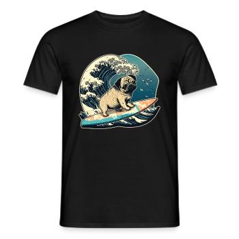 Pug Kanagawa Japanese Art - Men's T-Shirt - black - Front - AI Model Male 178 light (178cm)