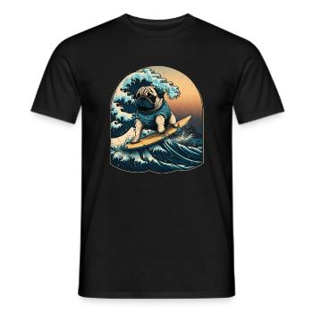 Pug Kanagawa Japanese Art - Men's T-Shirt - black - Front - AI Model Male 178 light (178cm)