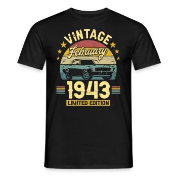Vintage February 1943 80 years anniversary - Men's T-Shirt - black - Front - AI Model Male 178 light (178cm)