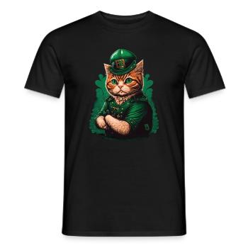 St. Patty Cat - Men's T-Shirt - black - Front - AI Model Male 178 light (178cm)