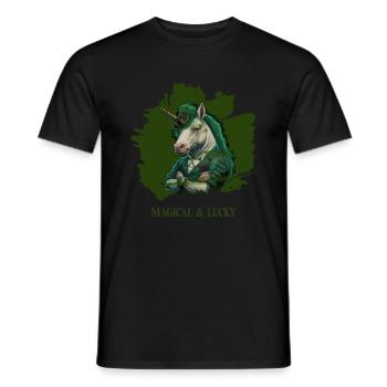 Magical and Lucky Unicorn St. Patty - Men's T-Shirt - black - Front - AI Model Male 178 light (178cm)
