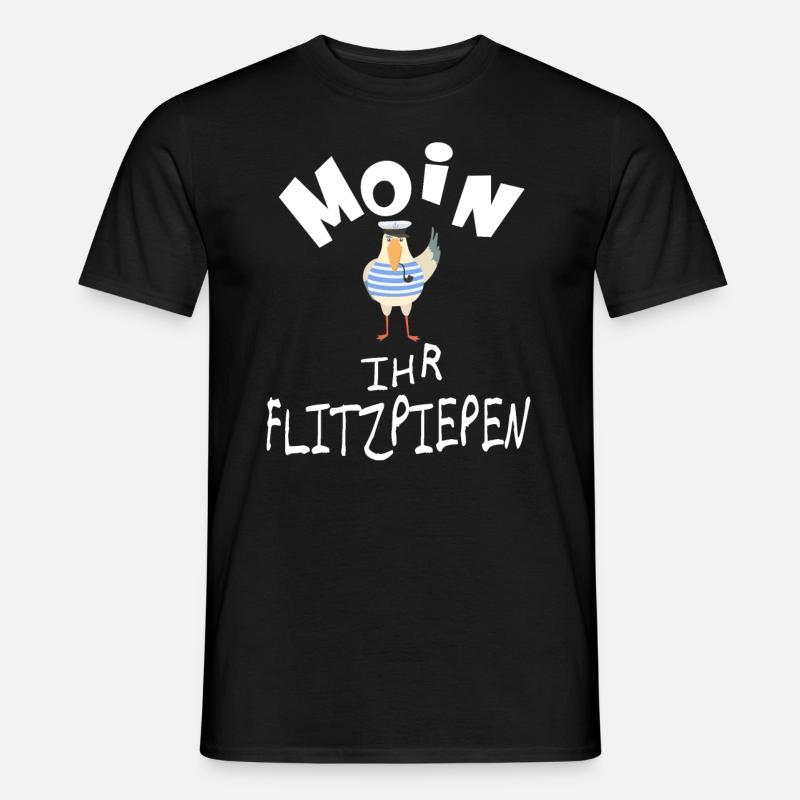 Moin ihr Flitzpiepen lustige Möwe - Männer T-Shirt - Schwarz